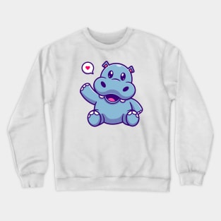 Cute Hippo Waving Hand Cartoon Crewneck Sweatshirt